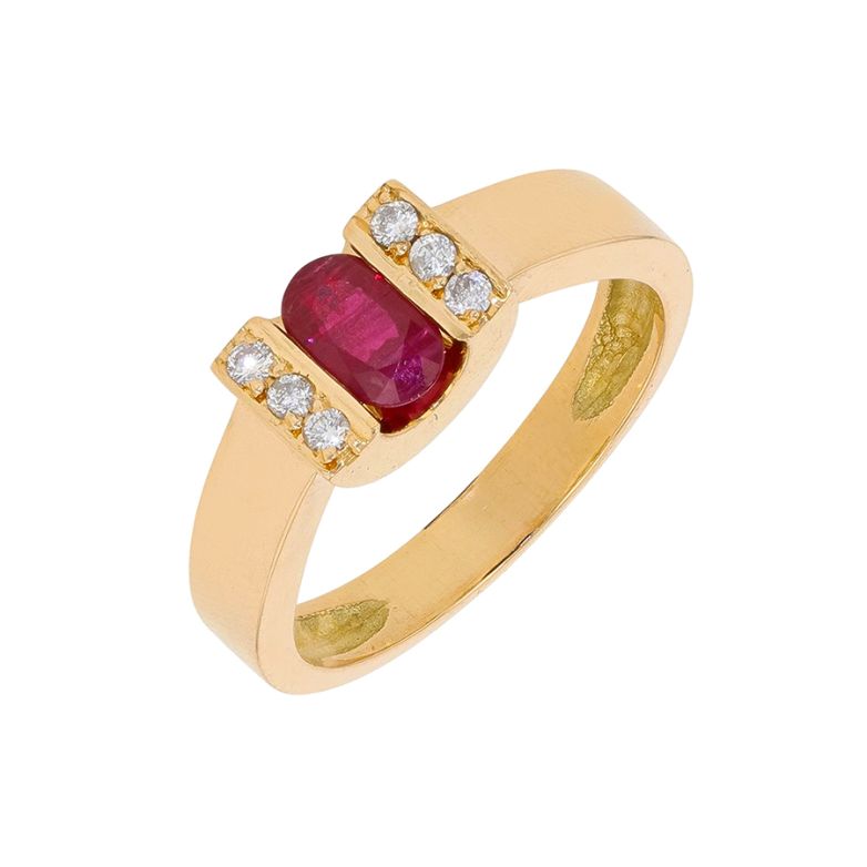 Bague rubis 0.45 carat et diamants 0.06 carat or jaune 4.84g Comme neuf -  reconditionné disponible sur Gemme Les Bijoux